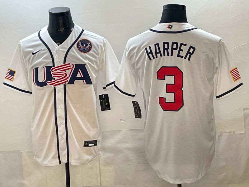 Men 2026 World Cub USA #3 Harper White Game Nike MLB Jersey style 007->more jerseys->MLB Jersey